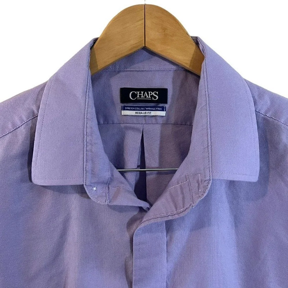 Chaps Lavender Light Purple Button Up Shirt Size 17 Wrinkle Free Long Sleeves - Picture 3 of 5